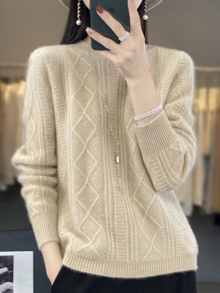 Damen Zopfmuster-Feinstrickpullover mit Ajour-Bahnen und weichem Mohair-Finish Echoarchiv