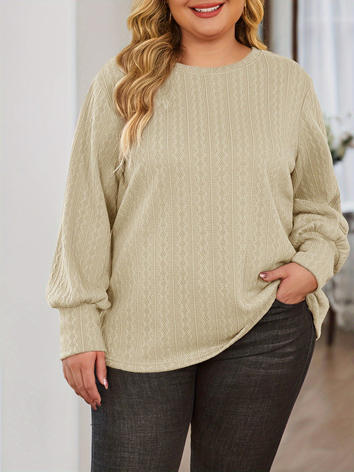 Damen Texturierter Oversize-Strickpullover mit Rundhalsausschnitt und Ballonärmeln Echoarchiv
