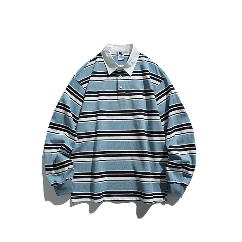 Unisex Oversize-Langarm-Rugbyshirt mit Kontrastkragen und markantem Streifenmuster Echo Archiv