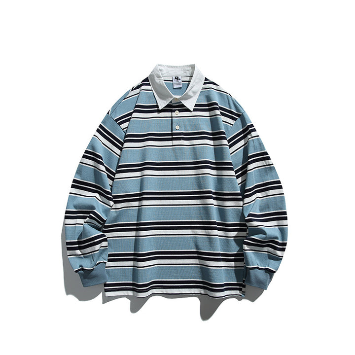 Unisex Oversize-Langarm-Rugbyshirt mit Kontrastkragen und markantem Streifenmuster Echo Archiv