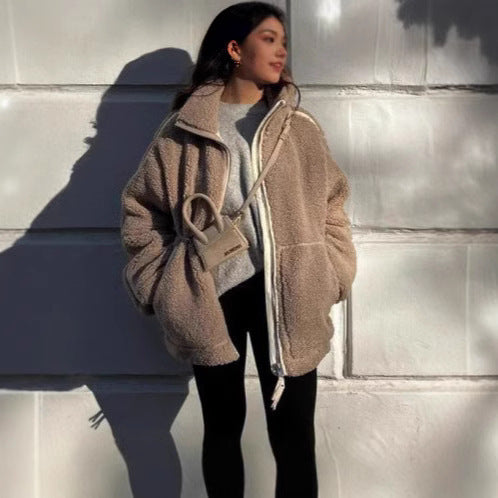 Damen Fleecejacke mit hohem Kragen und Taschen Echoarchiv
