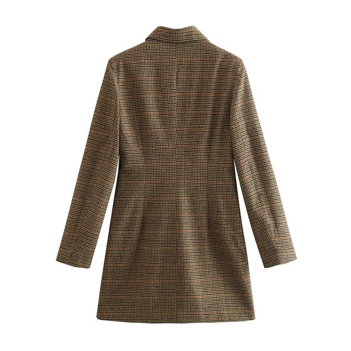 Damen nan taillierter zweireihiger Longblazer mit Glencheck-Struktur, Schalkragen und Pattentaschen Echo Archiv