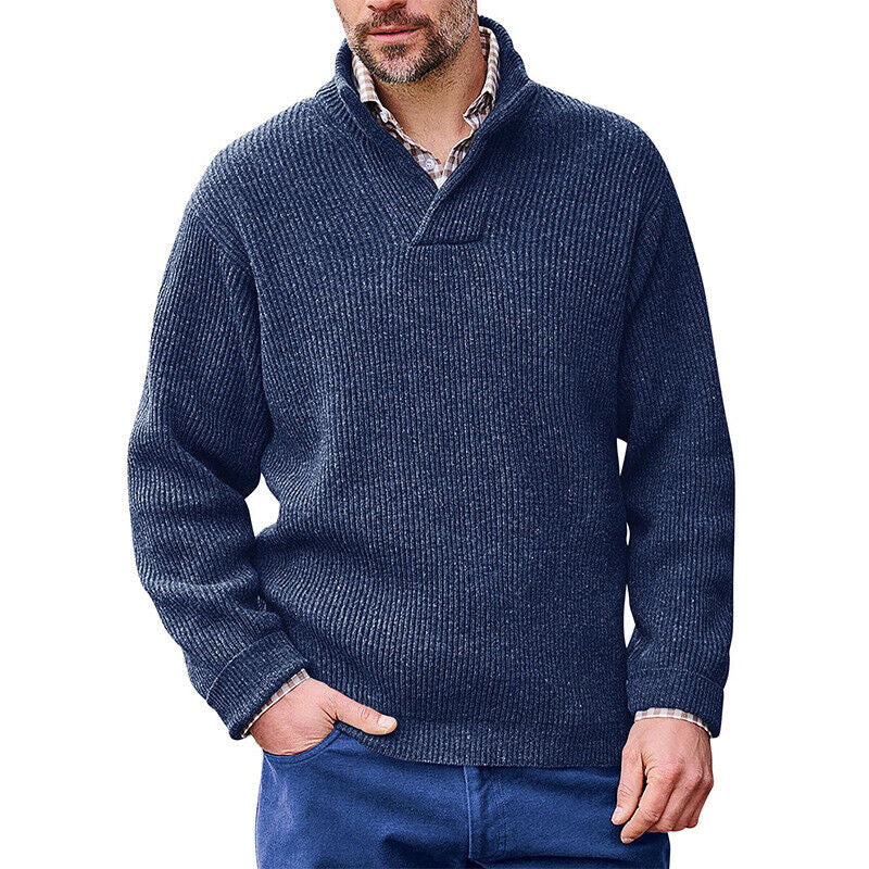 Herren Rippenstrick-Pullover mit Schalkragen und kurzem V-Ausschnitt Echo Archiv