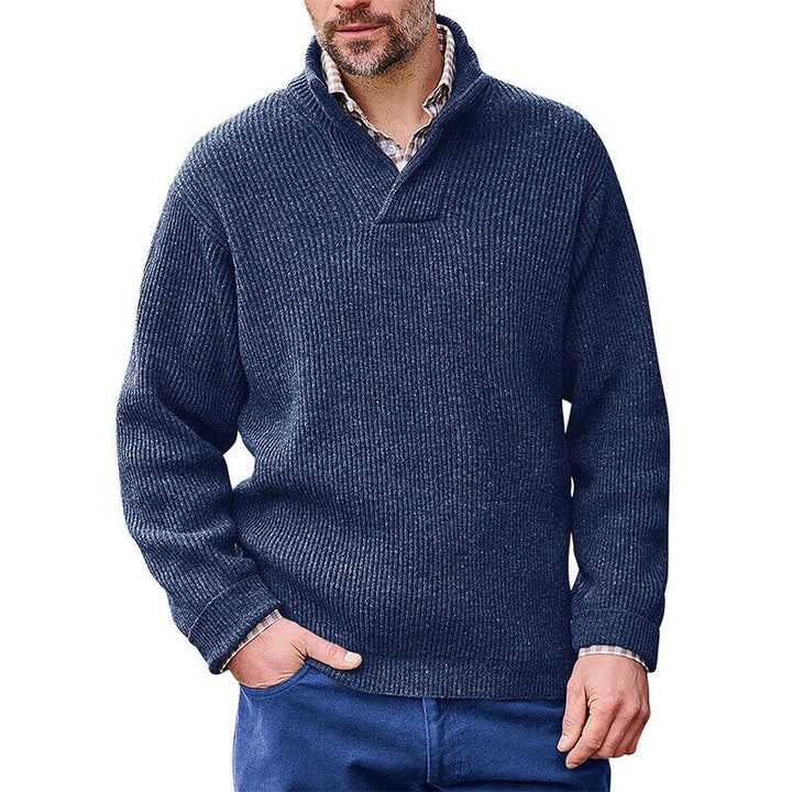 Herren Rippenstrick-Pullover mit Schalkragen und kurzem V-Ausschnitt Echo Archiv