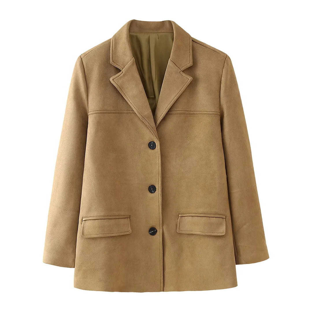 Damen nan kastiger Veloursblazer mit Reverskragen und aufgesetzten Pattentaschen Echo Archiv