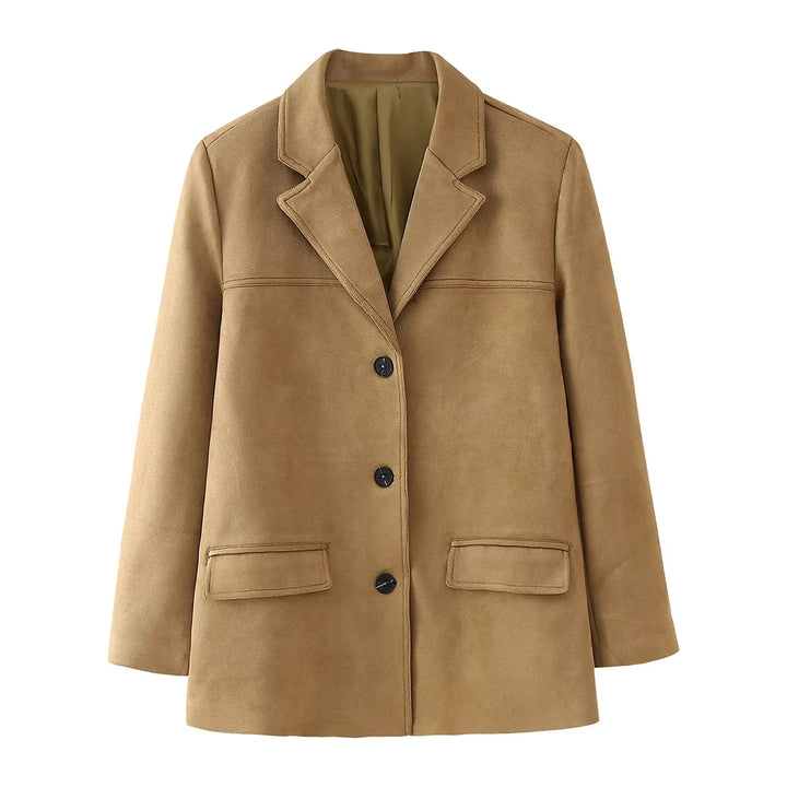 Damen nan kastiger Veloursblazer mit Reverskragen und aufgesetzten Pattentaschen Echo Archiv