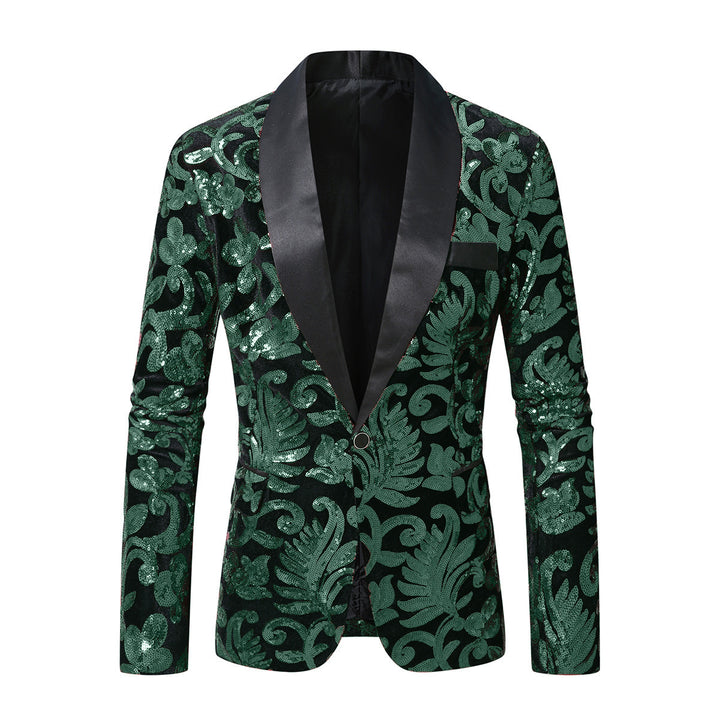 Herren glitzernder Anzugblazer mit floralen Paillettenmustern Echoarchiv