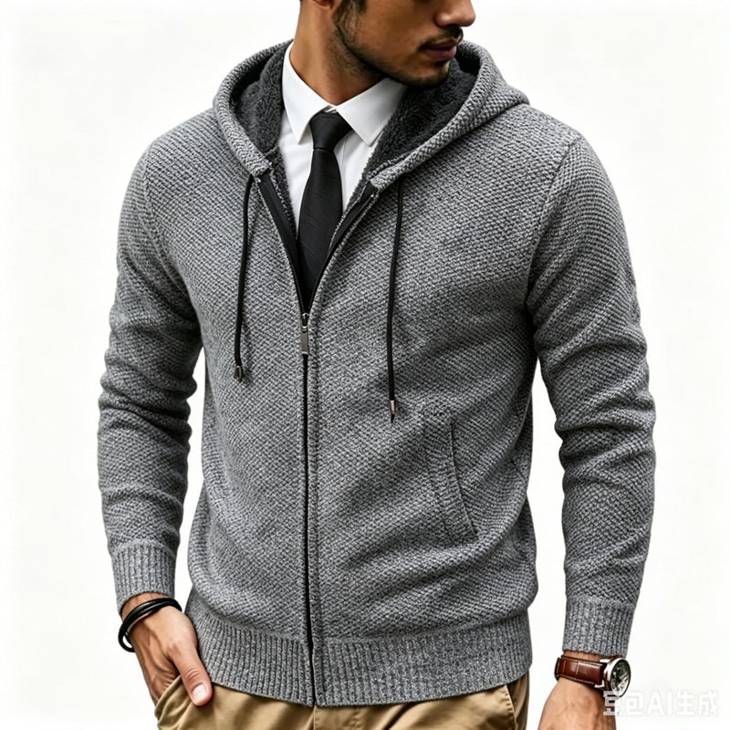 Herren Kapuzen-Strickjacke mit Teddyfutter und durchgehendem Reißverschluss Echo Archiv