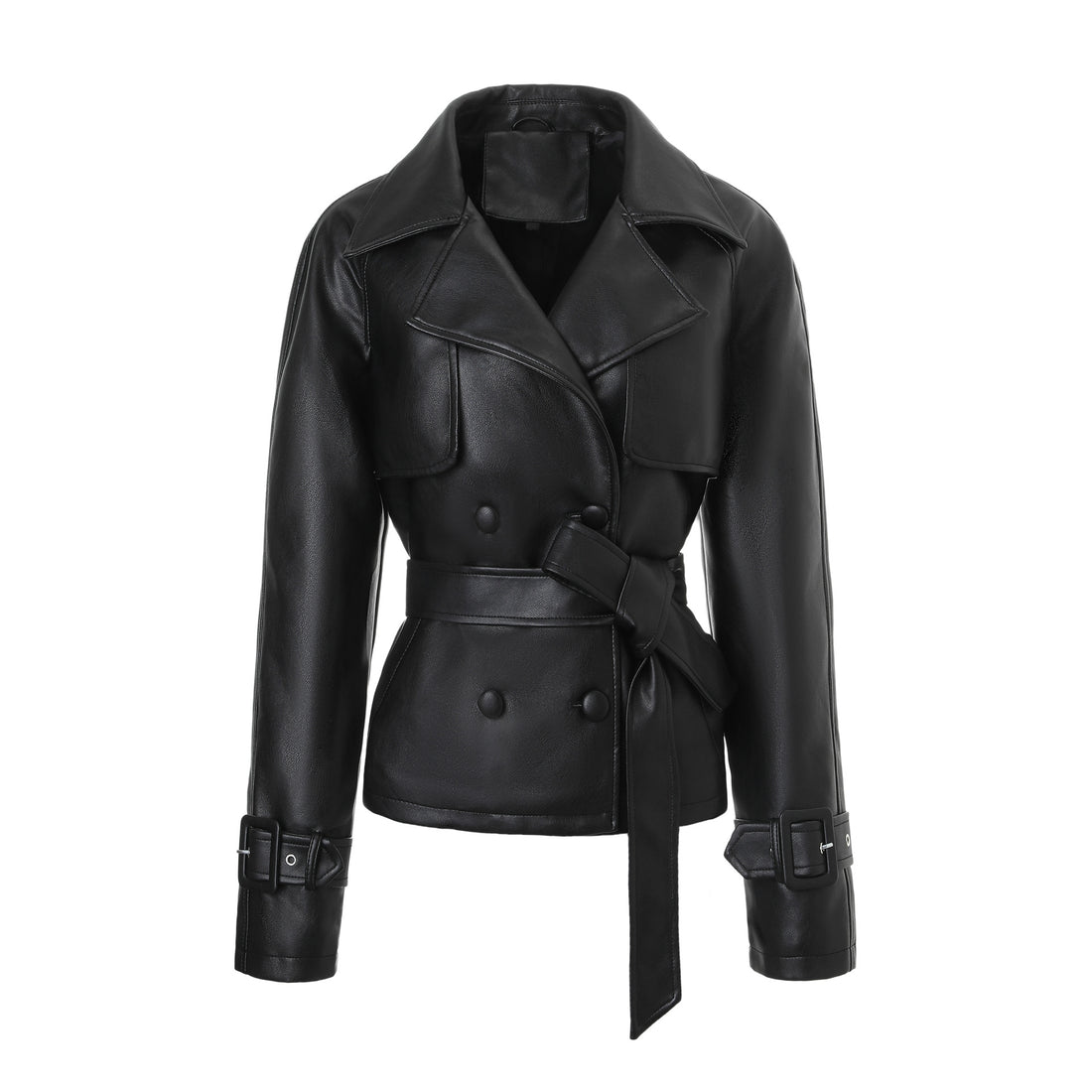 Damen Elegante Kunstlederjacke mit Gürtel – Célinea