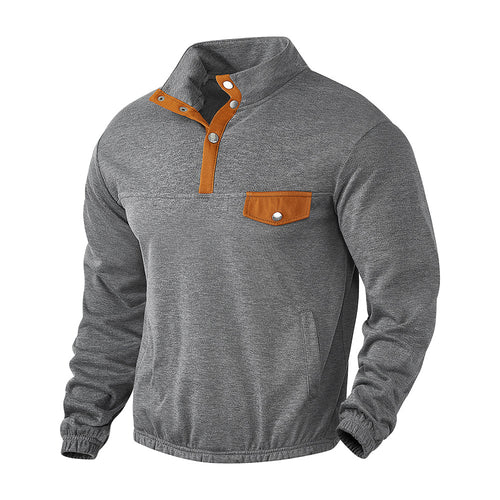Herren Fleece-Pullover mit modernem Stehkragen und aufgesetzter Brusttasche Echoarchiv