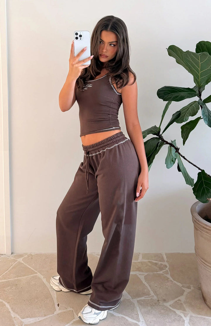 Damen lässiges Crop-Top und weite High-Waist Lounge-Jogginghose Set – Avérine