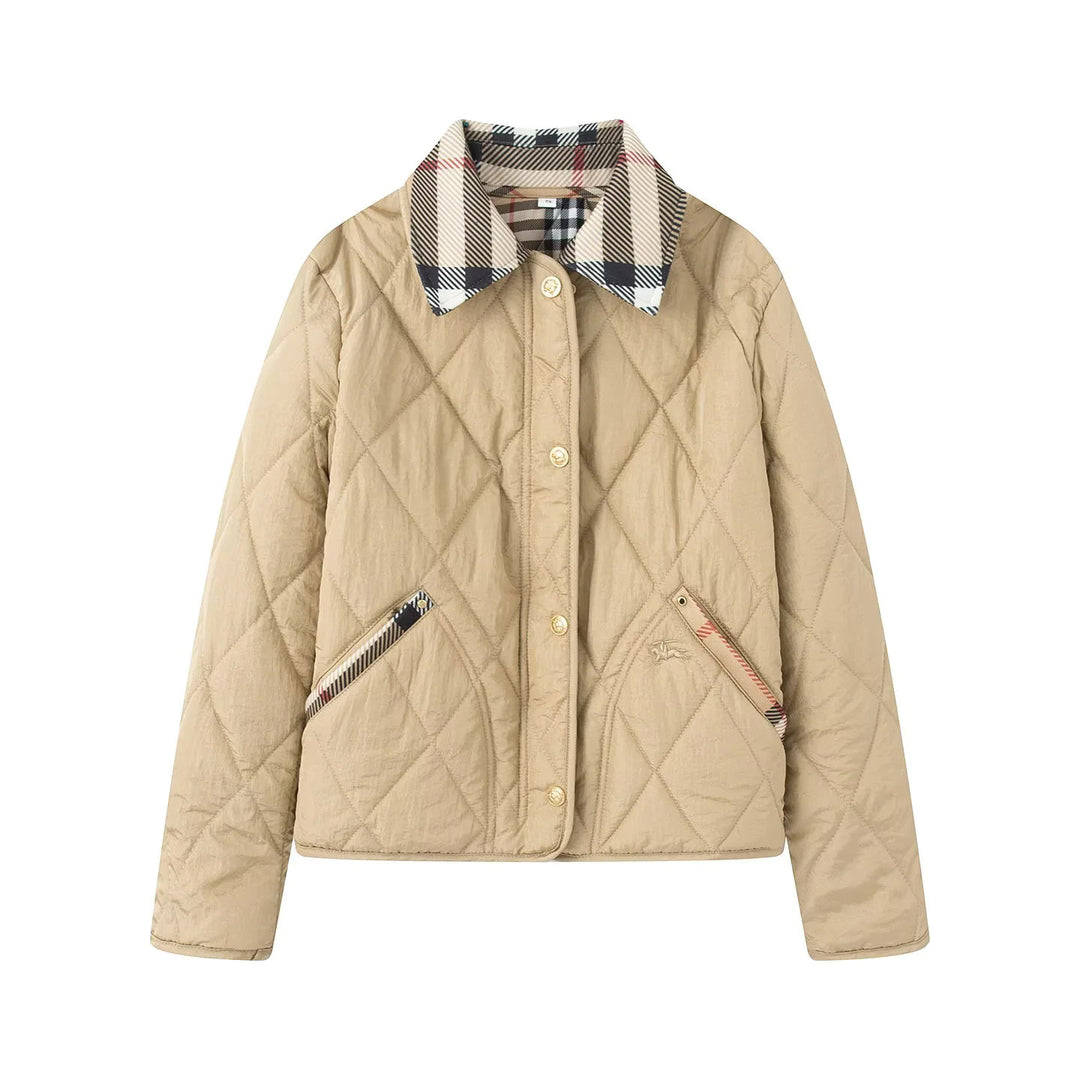 Damen nan gesteppte Kurzjacke mit Karokragen und paspelierten Eingrifftaschen Echo Archiv