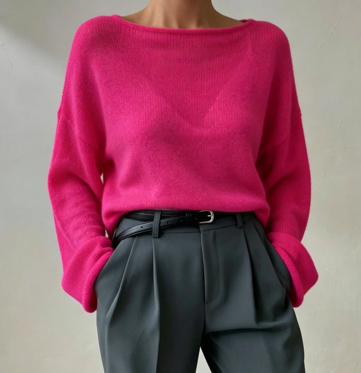 Damen luftiger Oversize-Feinstrickpullover mit weitem Arm und Rundhalsausschnitt – Mavelle
