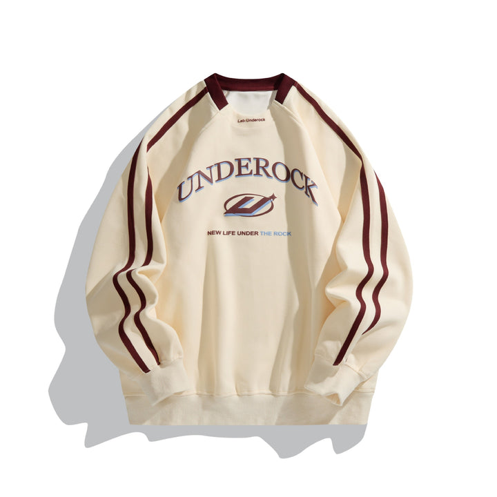 Unisex Oversize Rundhals-Sweatshirt mit Kontraststreifen und großem Logoprint Echoarchiv