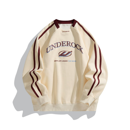 Unisex Oversize Rundhals-Sweatshirt mit Kontraststreifen und großem Logoprint Echoarchiv