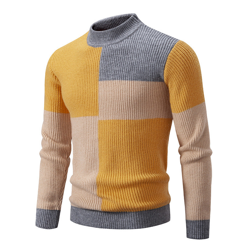 Herren Grobstrick-Pullover mit Stehkragen und kontrastierendem Blockstreifenmuster Echo Archiv