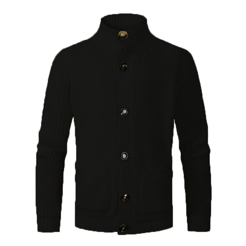 Herren modischer Strickcardigan mit hohem Kragen und Knopfdetails Echoarchiv