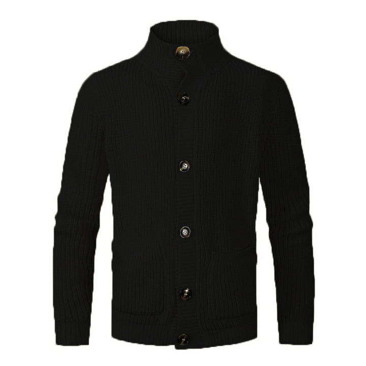 Herren modischer Strickcardigan mit hohem Kragen und Knopfdetails Echoarchiv