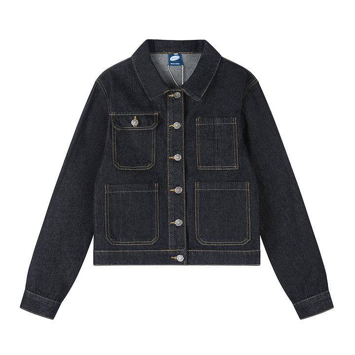 Damen Boxy-Jeansjacke mit aufgesetzten Taschen und sichtbaren Kontrastnähten Echoarchiv