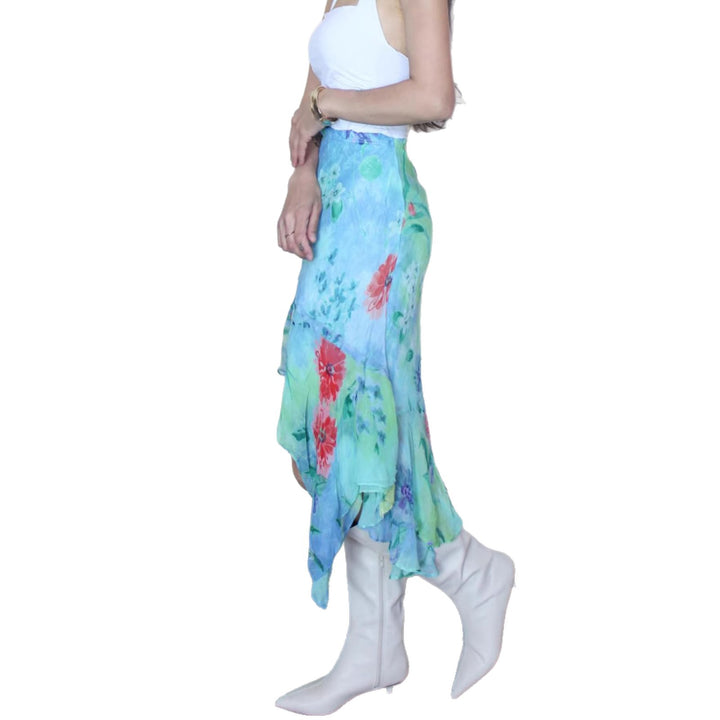 Damen asymmetrischer Rüschenrock aus floralem Chiffon Echo Archiv