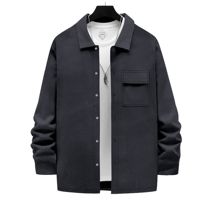 Herren lässige Button-Down-Hemdjacke mit Brusttasche und strukturiertem Design Echoarchiv