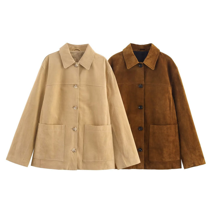 Damen lässige Wildlederjacke mit praktischen Taschen und modischem Schnitt Echoarchiv