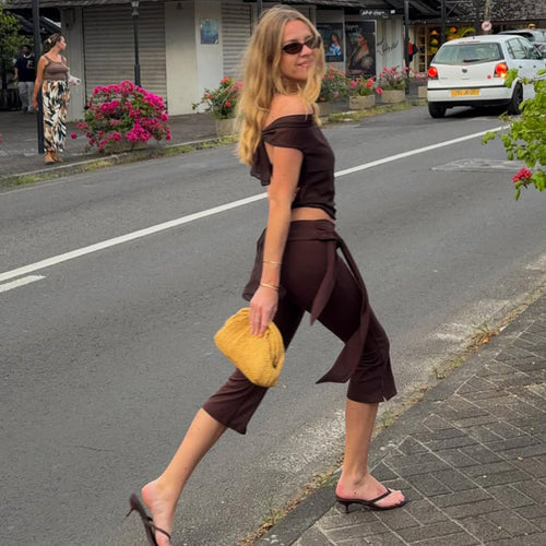 Damen Sportliche Capri-Hose mit elegantem Wickelband Echo Archiv