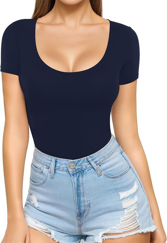 Damen figurbetontes Kurzarm-Body mit rundem Ausschnitt und nahtlosem Design Echo Archiv