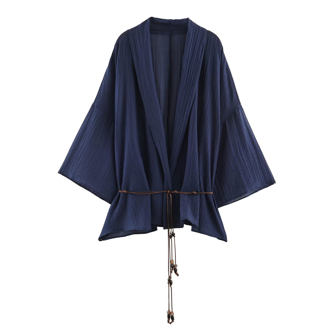 Damen Plissierter Oversize-Kimono mit Hüftkordel und Trompetenärmeln Echo Archiv
