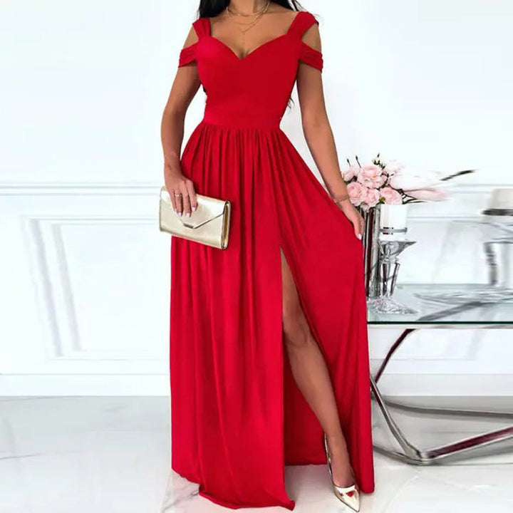 Damen Maxikleid mit schulterfreiem Design und raffiniertem Schlitz Echoarchiv