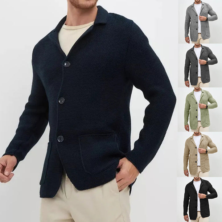 Herren grobgestrickter Strickcardigan mit Schalkragen und aufgesetzten Taschen Echo Archiv