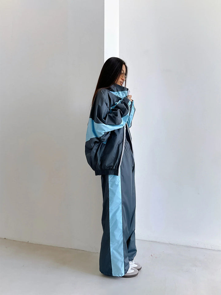 Damen nan sportives Trainingsanzug-Set mit Windbreaker-Jacke und weitem Hosenbein Echo Archiv