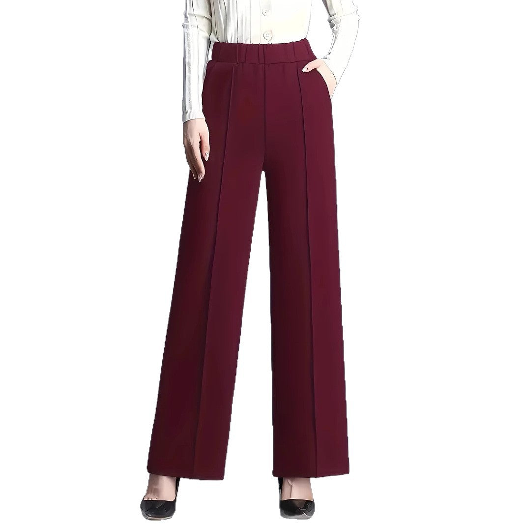 Damen High-Waist Weite Bein Stretch Crepe Plissierte Front Hose – Avélisse