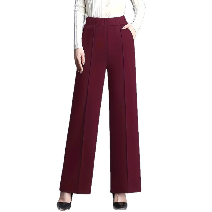 Damen High-Waist Weite Bein Stretch Crepe Plissierte Front Hose – Avélisse