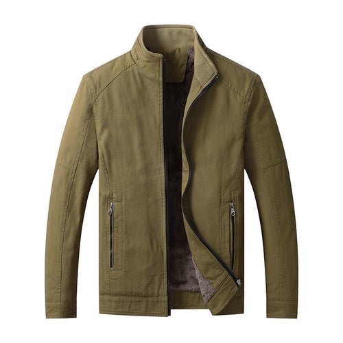 Herren Leichte Baumwoll-Canvas Übergangsjacke mit wärmender Plüschinnenfütterung und Stehkragen – Taviero