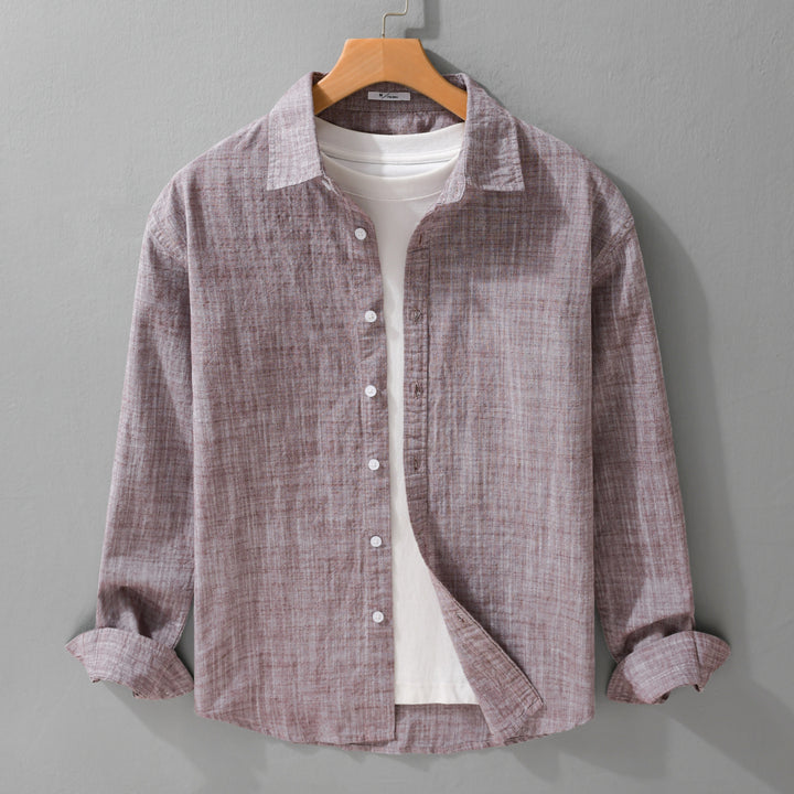 Herren Texturiertes Leinen-Baumwoll-Overshirt im Relaxed-Fit mit Hemdkragen und durchgehender Knopfleiste Echoarchiv