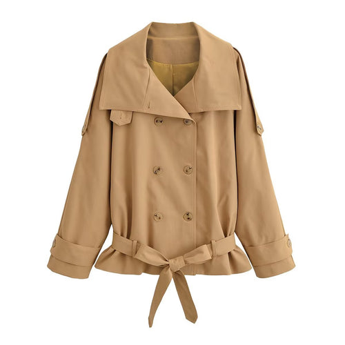 Damen Kurz-Trenchcoat mit doppelreihiger Knopfleiste, Cape‑Yoke und Taillengürtel Echo Archiv