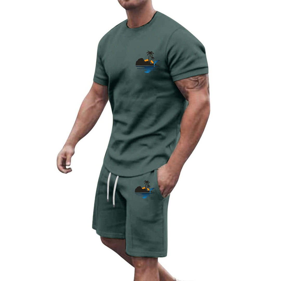 Herren Freizeit-Set aus atmungsaktivem Baumwollmaterial mit stilvollem Palmenmotiv Echoarchiv