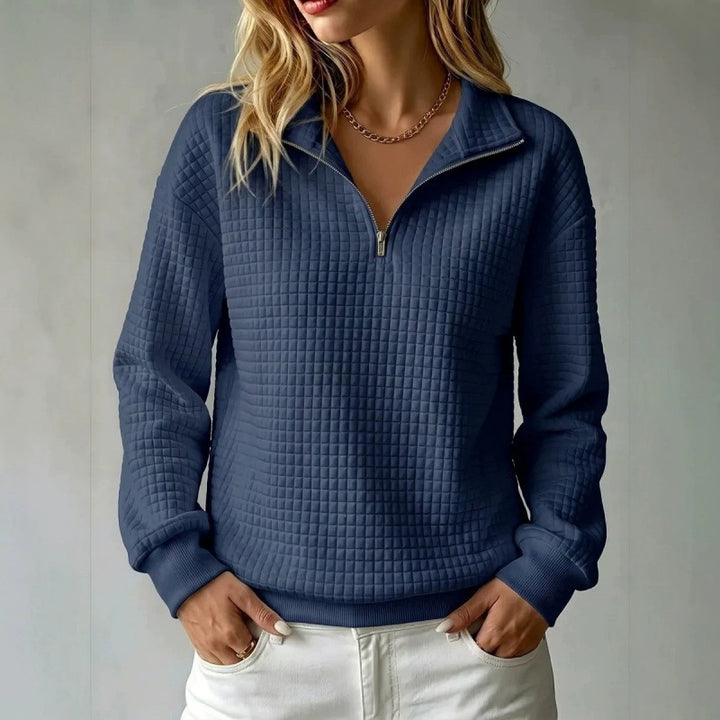 Damen Stepp-Sweatshirt mit halbem Reißverschluss und Kachelstruktur Echoarchiv