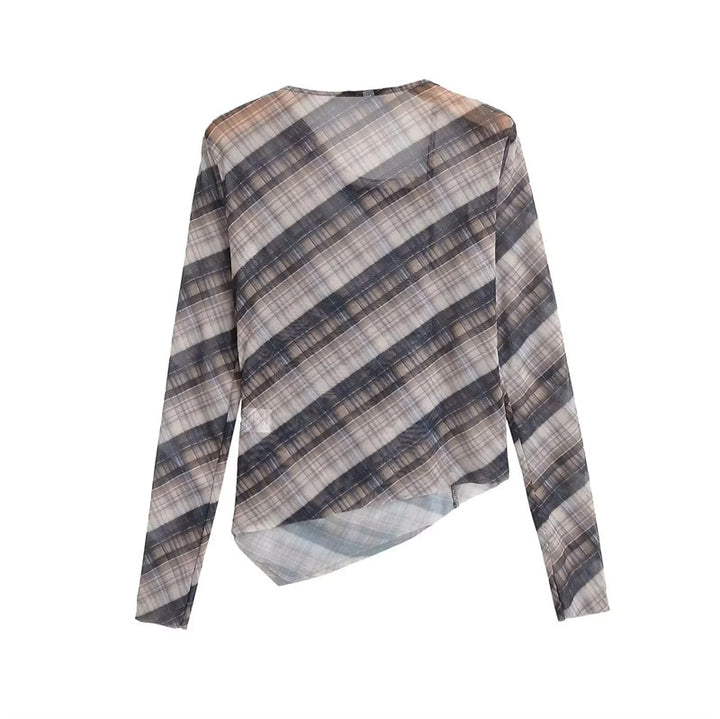 Damen nan transparentes asymmetrisches Karomuster Longsleeve Echo Archiv