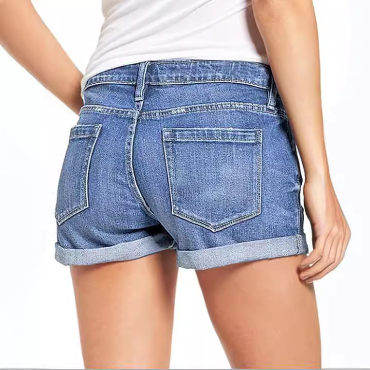 Damen modische Destroyed Denim-Shorts mit umgeschlagenem Saum Echo Archiv