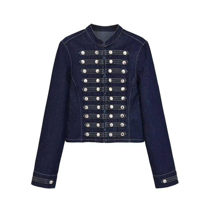 Damen Jeansjacke im Military‑Stil mit Reihenknöpfen und Stehkragen Echo Archiv