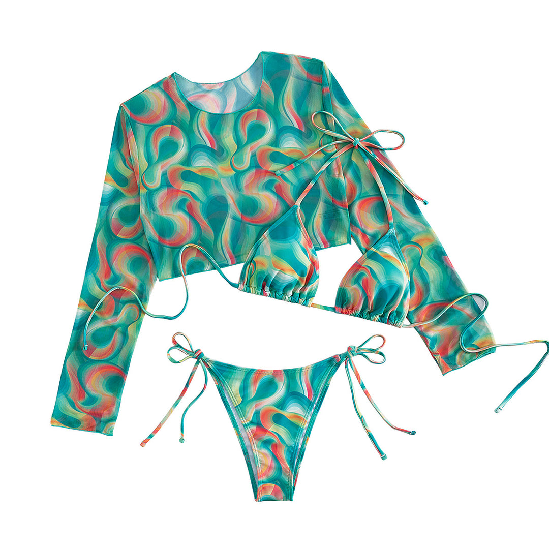 Damen Bikini-Set mit langärmligem Oberteil und verspielten Bindebändern Echo Archiv