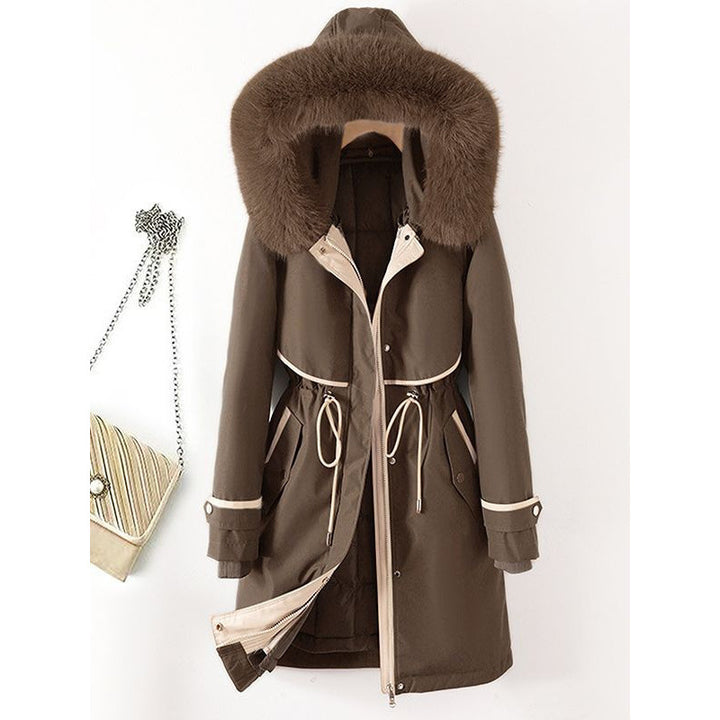 Damen nan langer Parka mit Kunstfellkapuze Taillenzug und kontrastierten Paspeln Echo Archiv
