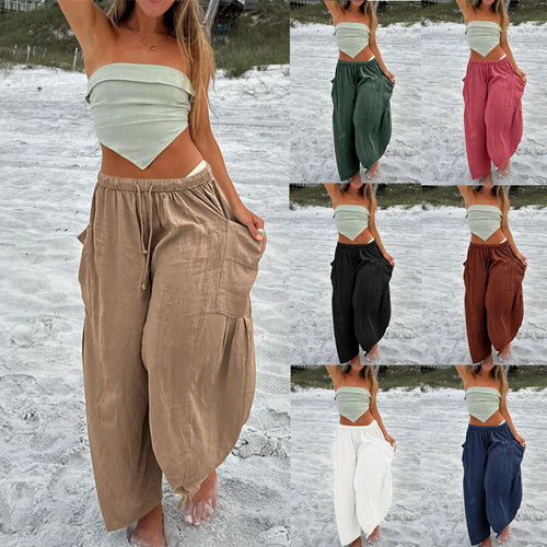 Damen nan weite Palazzohose aus leichtem Leinenmix mit Tunnelzug und seitlicher Tasche Echo Archiv