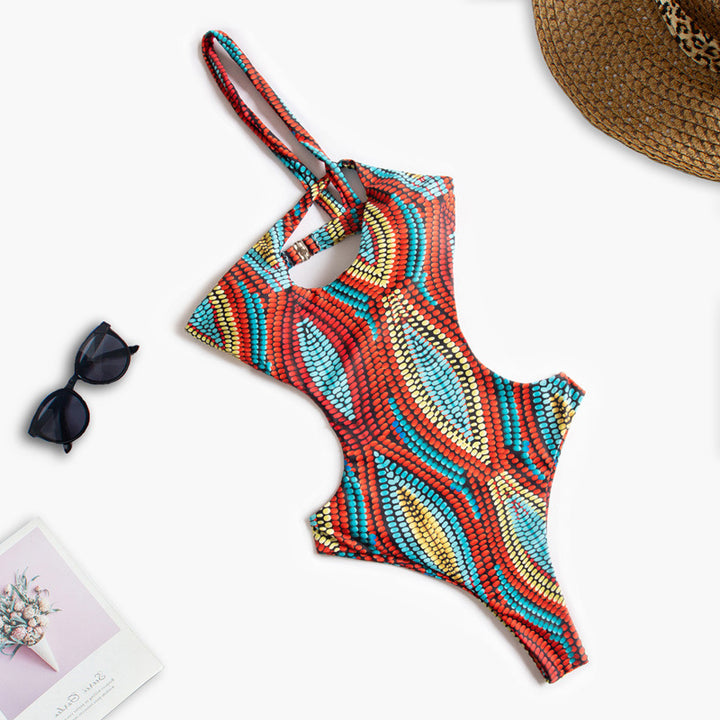 Damen Einteiliger Badeanzug mit asymmetrischem Cut-Out und floralem Design Echo Archiv