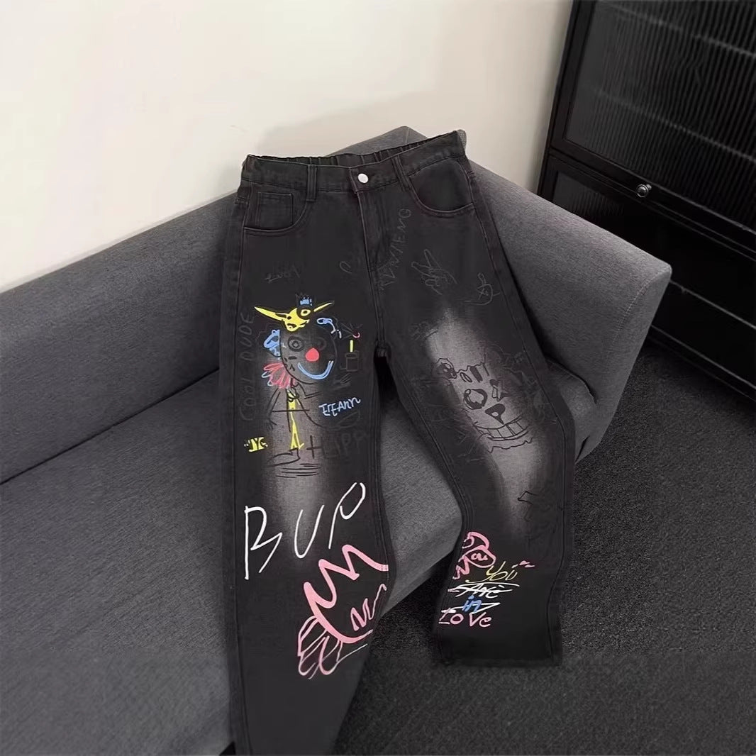 Damen Modische Jeans mit kreativem Grafikdruck Echoarchiv