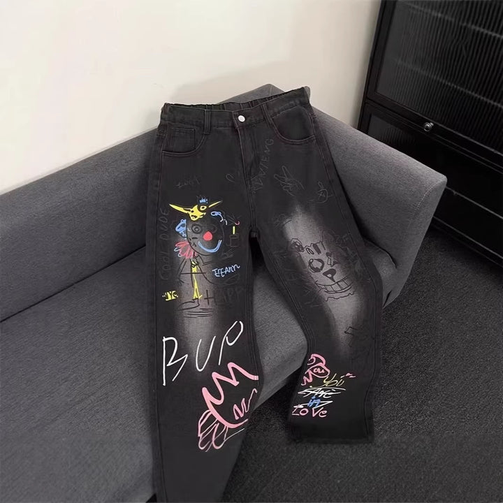 Damen Modische Jeans mit kreativem Grafikdruck Echoarchiv