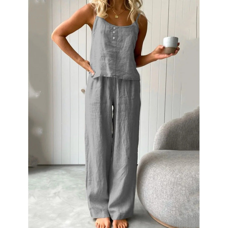 Damen lässiges Leinen-Set mit Trägershirt und weiten Hosen Echo Archiv