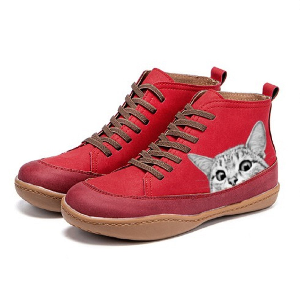 Damen High-Top Sneaker mit geprägtem Katzenmotiv weiches Kunstleder und gepolstertes Komfortfußbett Echo Archiv